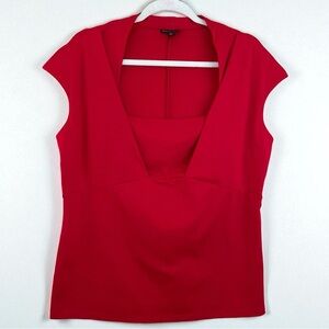 Lafayette 148 Red Stunning Cotton Ponte‎ Pleated Sweetheart Cap Sleeve Blouse XL